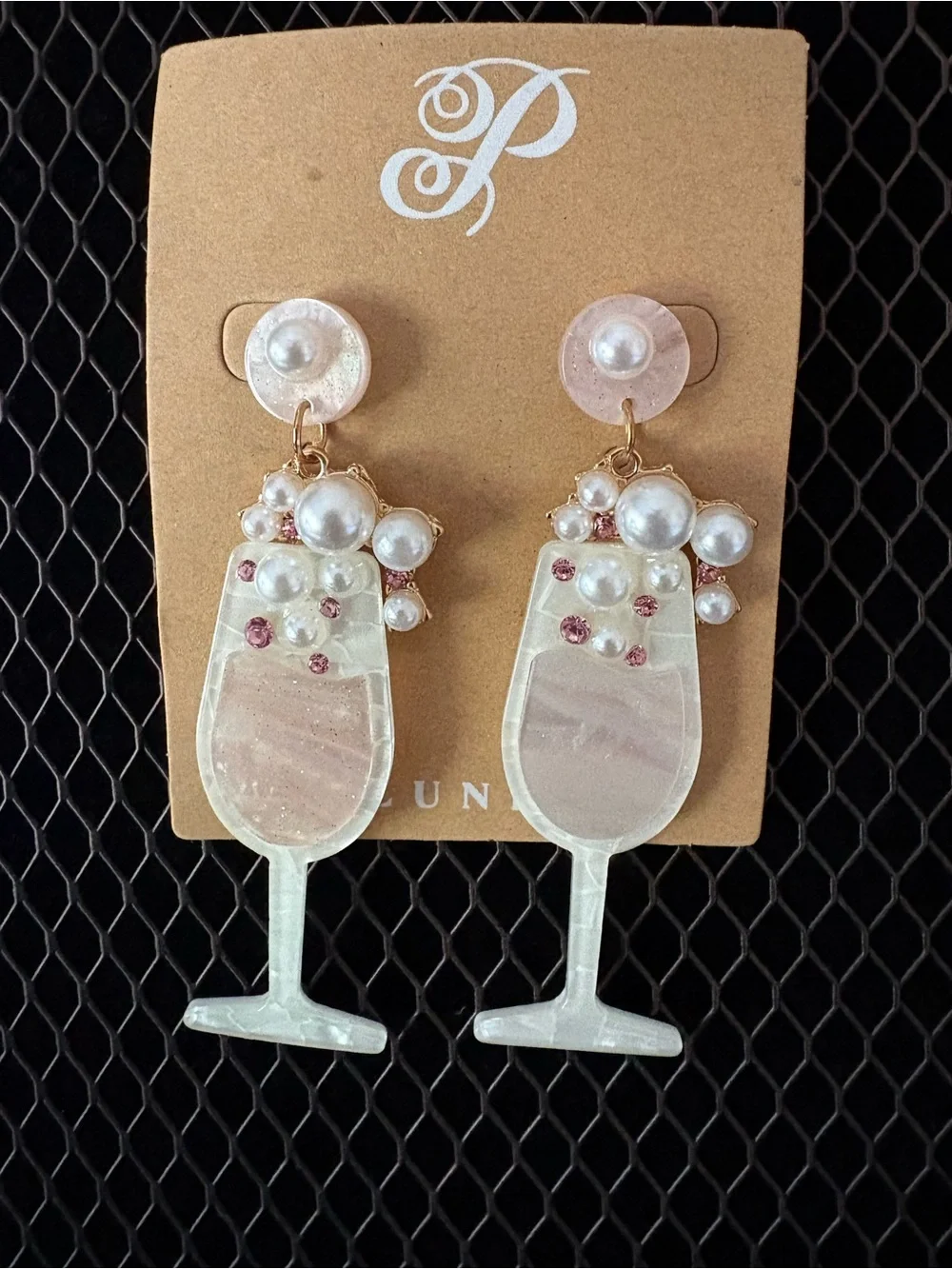 Plunder Pearl & Pink Champagne Glass Dangle Earrings